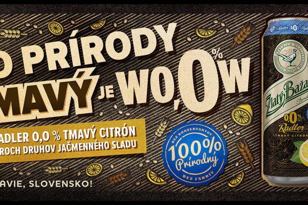 Zlatý Bažant Radler 0,0% Tmavý Citrón pre všetkých fanúšikov tmavého piva a sviežeho citróna