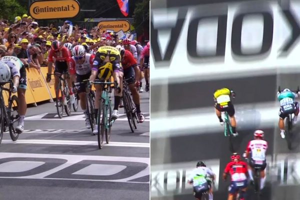 Sagan skončil o pár milimetrov druhý v úvodnej etape Tour de France, vyrovnal historický rekord Erika Zabela (+video)