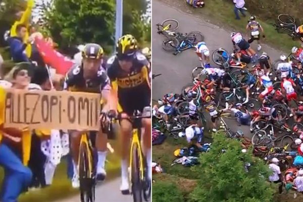Fanúšička, ktorá spôsobila transparentom hromadný pád na Tour de France, dostala pokutu 1200 eur