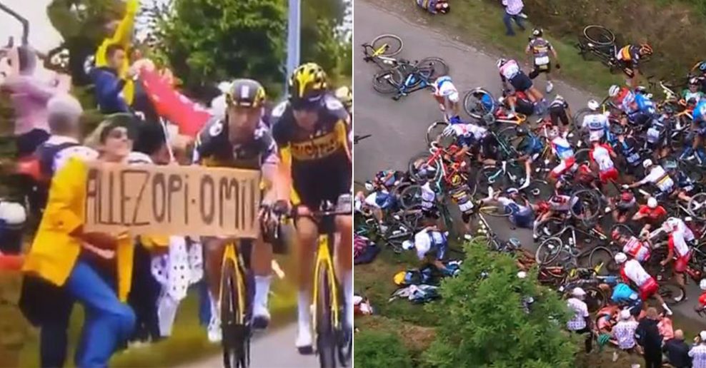 Fanúšička, ktorá spôsobila transparentom hromadný pád na Tour de France, dostala pokutu 1200 eur