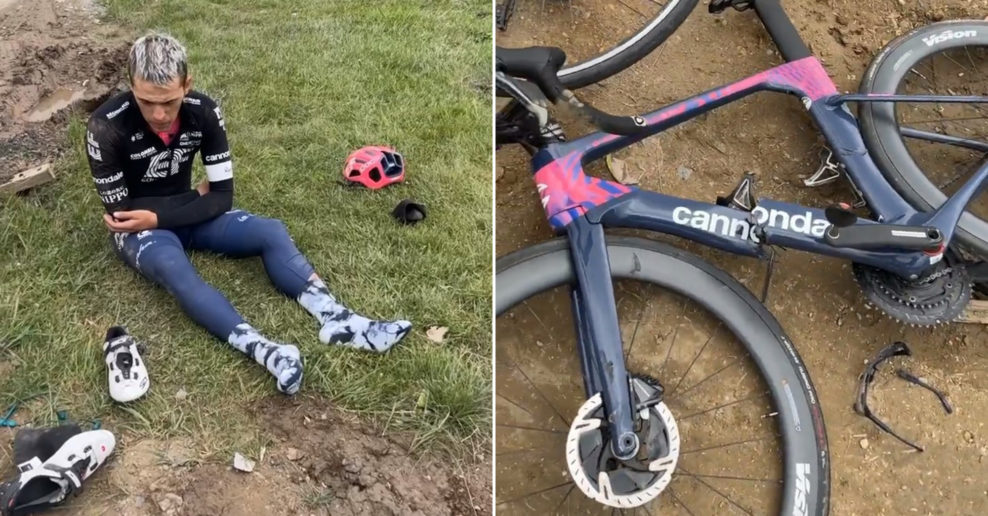 Cyklistu EF Education zrazilo auto, vodič z miesta ušiel a nechal ho so zraneniami a zlomeným bicyklom