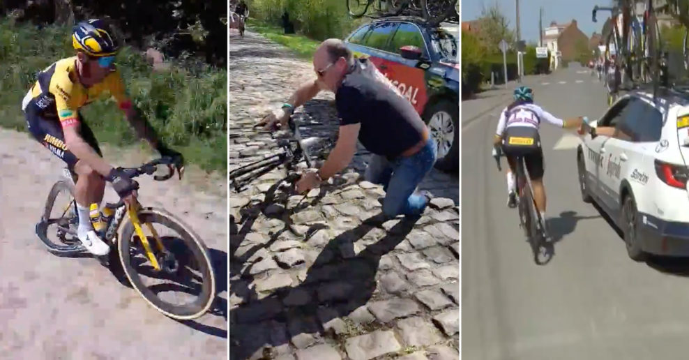 5 šialených momentov Paríž-Roubaix 2022: Pád mechanika, jazdca, zlomené kolesá i diskvalifikácia
