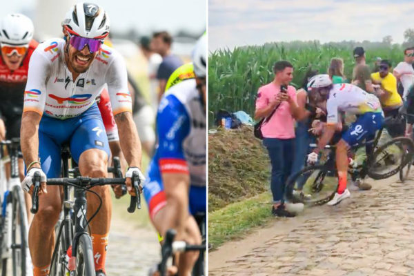 Saganov tímový kolega Daniel Oss si pri zrážke s divákom a páde zlomil krčný stavec a na Tour končí (+video)