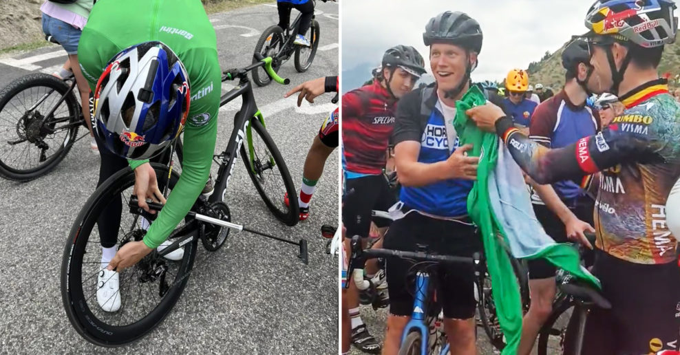 Wout van Aert daroval na Tour zelený dres fanúšikovi za to, že mu požičal pumpu (+video)