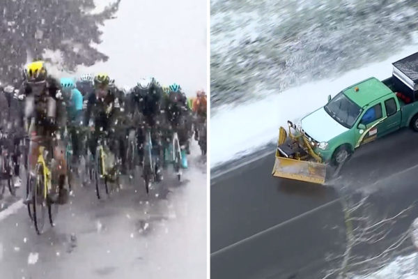 Husté sneženie ukončilo úvodnú etapu španielskych pretekov O Gran Camiño (+video)