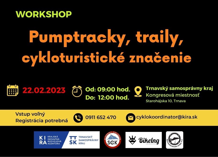 Trnavský samosprávny kraj organizuje workshop na témy pumptracky, traily a cykloturistické značenie