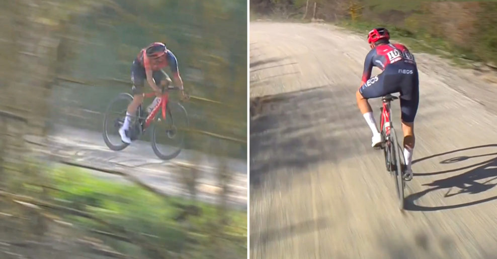  Video: Šialený útok Toma Pidcocka v zjazde v štrkovom sektore na Strade Bianche