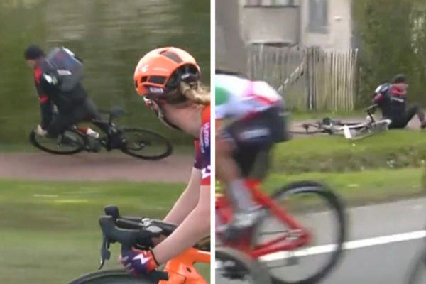  Video: Cyklista bez helmy skončil na zemi, keď sa snažil udržať tempo s pelotónom