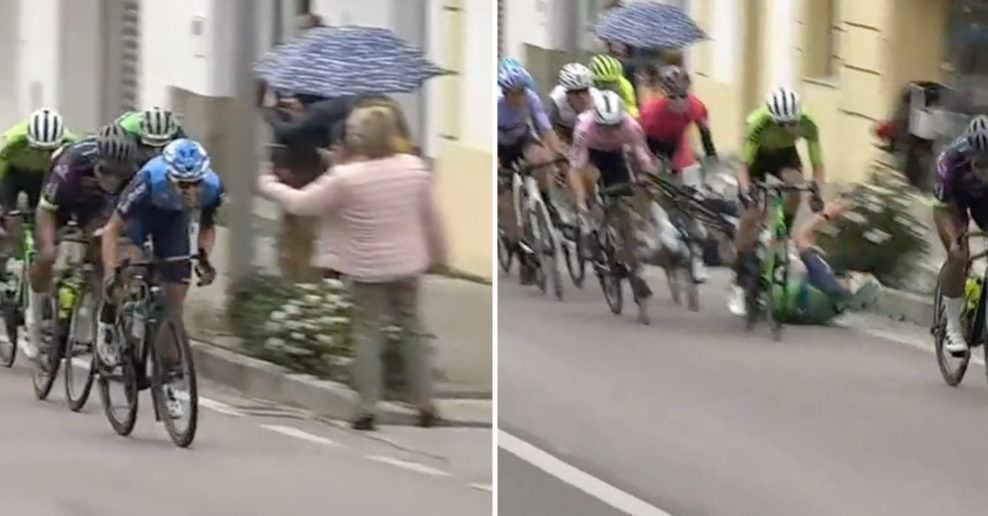 Video: Fanúšička spôsobila hromadný pád, keď si chcela na telefón natočiť pretekárov