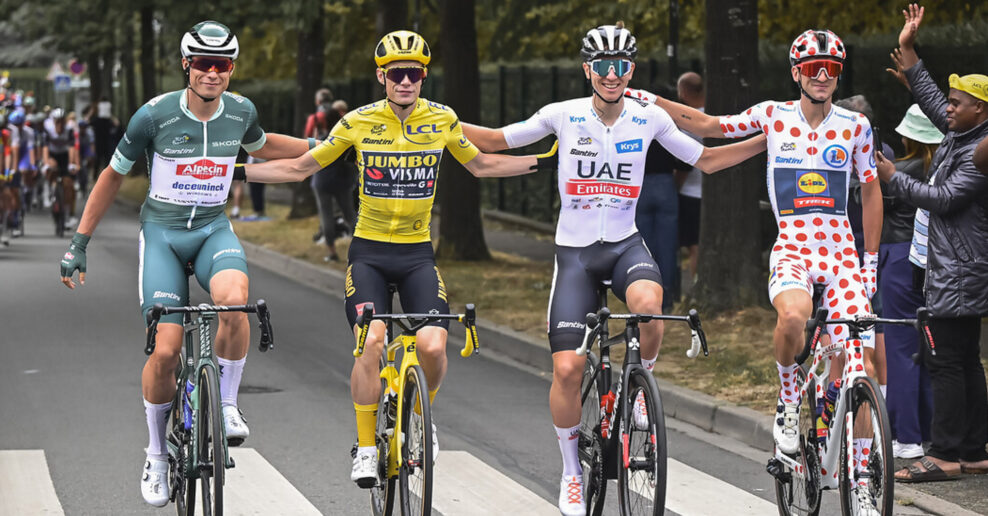 Konečné výsledky Tour de France 2023. Víťazmi sú Vingegaard, Philipsen, Ciccone, Pogačar a Campenaerts