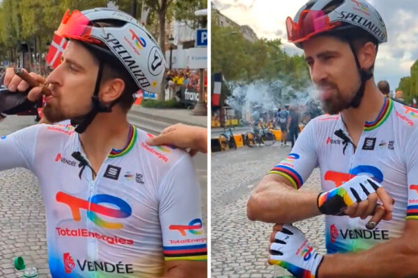 Video: Peter Sagan si dal rozlúčkovú cigaru v cieli Tour de France 2023