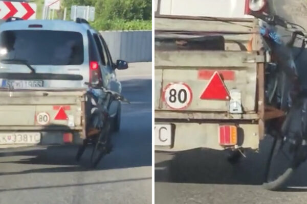 Video: Slovenský vodič vymenil zadné koleso na prívese za bicykel