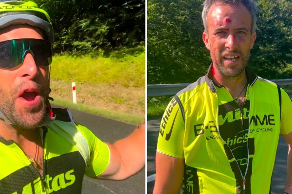 Český cyklista spadol na hlavu, keď sa za jazdy vo vysokej rýchlosti natáčal na telefón (+video)