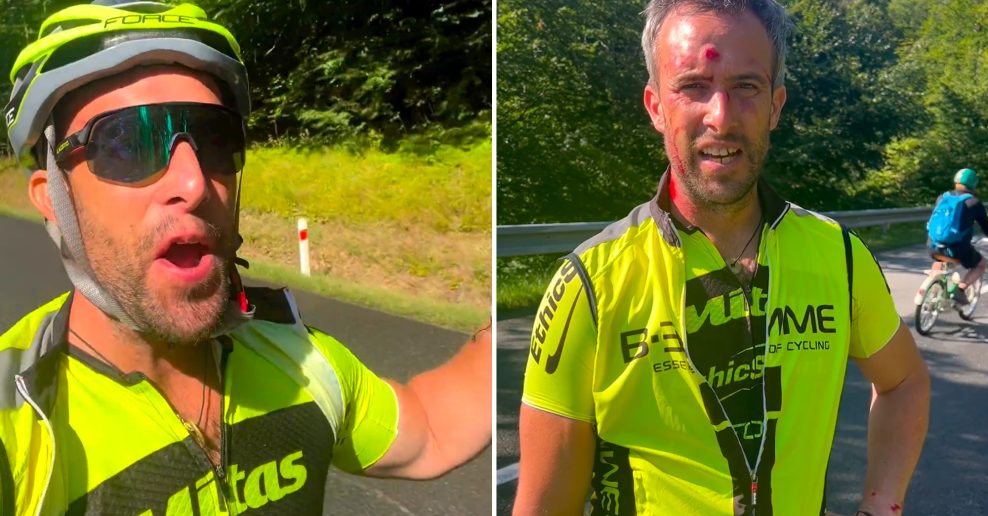 Český cyklista spadol na hlavu, keď sa za jazdy vo vysokej rýchlosti natáčal na telefón (+video)