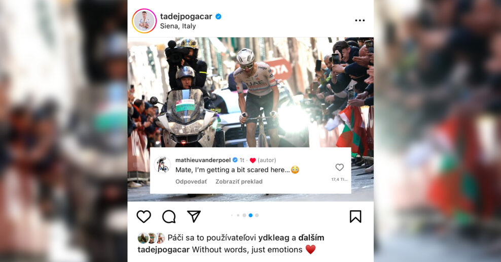 Kamarát, trochu sa začínam báť, odkázal Mathieu van der Poel Pogačarovi po Strade Bianche