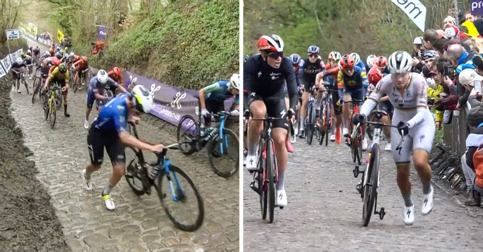 Video: Ako sa muži aj ženy šmýkali a tlačili bicykle v stúpaní Koppenberg na monumente Okolo Flámska