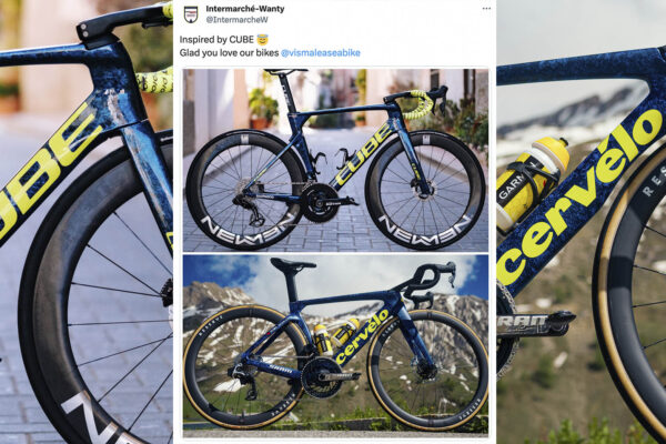 Podobnosť čisto n&aacute;hodn&aacute;? T&iacute;m Intermarch&eacute; si uťahuje z okop&iacute;rovan&eacute;ho dizajnu ich bicyklov Cube t&iacute;mom Visma