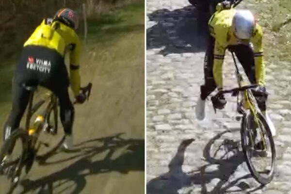 Video: Wout van Aert dostal defekt a takmer spadol počas tr&eacute;ningu na dlažobn&yacute;ch kock&aacute;ch Par&iacute;ž-Roubaix