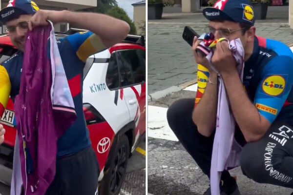 VIDEO ‎| Mads Pedersen potešil fanúšika a daroval mu svoj cyklámenový dres z Giro d’Italia