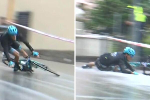 VIDEO &lrm;| Mokr&aacute; cesta sp&ocirc;sobila ďal&scaron;&iacute; ťažk&yacute; p&aacute;d na Giro d&rsquo;Italia. Martinelli skončil mimo cesty v hlbokej priekope