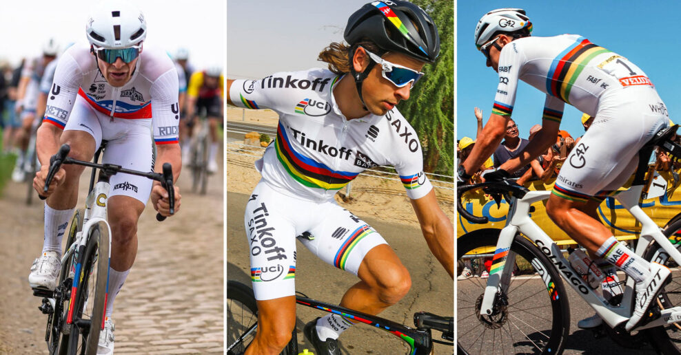  FOTO | Nosil ich aj Sagan. Biele cyklistick&eacute; &scaron;ortky s&uacute; m&oacute;dnym hitom pelot&oacute;nu. Jazdili v nich Pogačar, Kubi&scaron;, Merlier aj in&iacute;