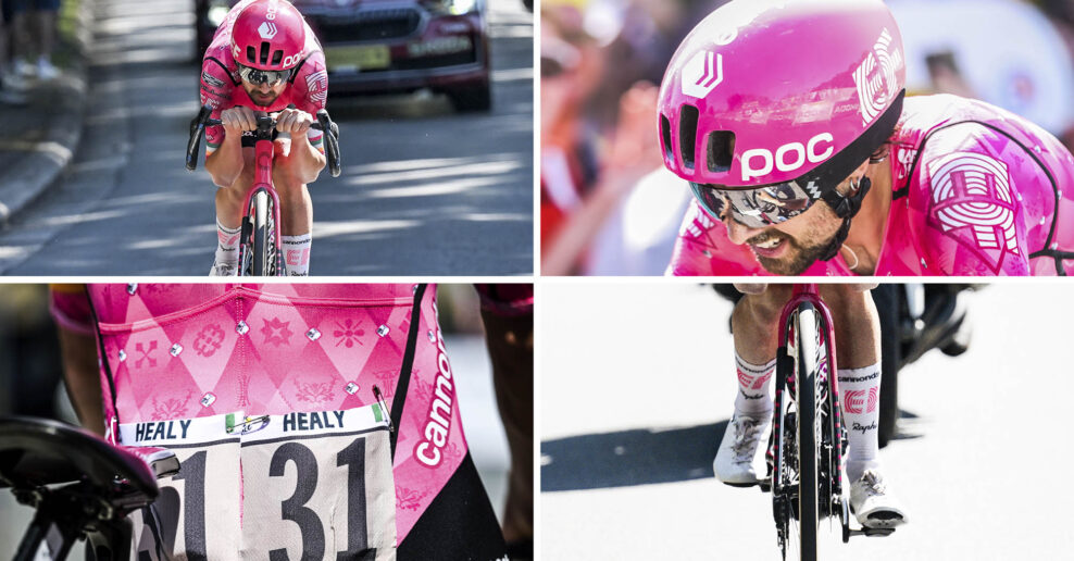 Aero kombin&eacute;za, aero ponožky, aero helma a časovk&aacute;rske pl&aacute;&scaron;te. Ako si Ben Healy vyladil v&yacute;bavu na Tour de France a dostal sa do žlt&eacute;ho dresu