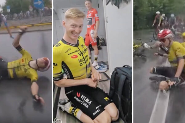 VIDEO ‎| Matteo Jorgenson si uťahuje z ladného šmyku Jonasa Vingegaarda pri páde na Vuelte