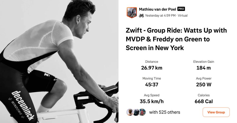 Po behu zdieľal Mathieu van der Poel na Strave aj jazdu na trenažéri