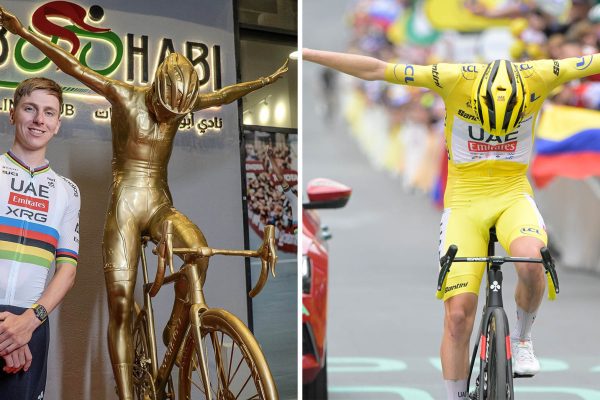 Tadejovi Pogačarovi postavili v Abu Zabí zlatú sochu