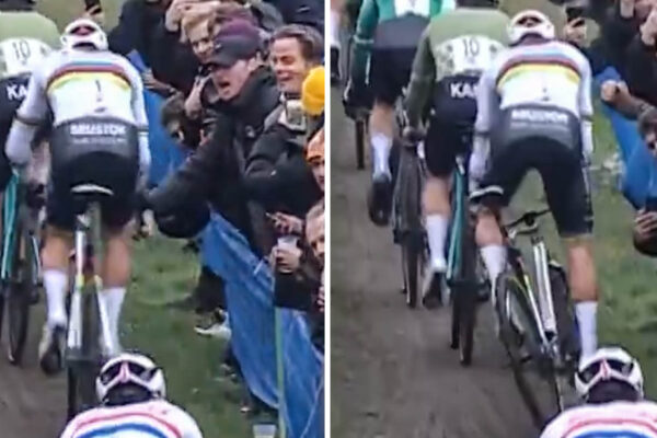  VIDEO | Divák zasiahol do riadidiel Mathieu van der Poela a takmer spôsobil jeho pád
