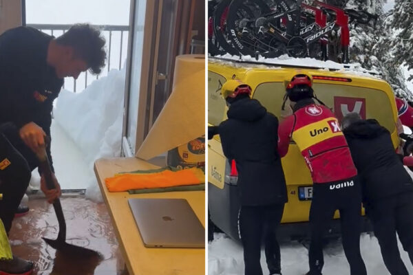 VIDEO | Auto zapadlo v snehu a izby vytopilo. Aj takto vyzerá tréningový kemp tímu Uno-X v Sierra Nevade