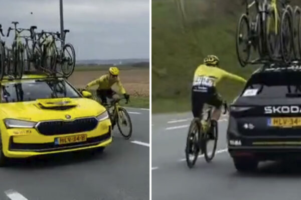 VIDEO | Axel Zingle sa počas E3 Saxo držal auta, rozhodcovia ho diskvalifikovali. Šéf tímu Visma dostal žltú kartu