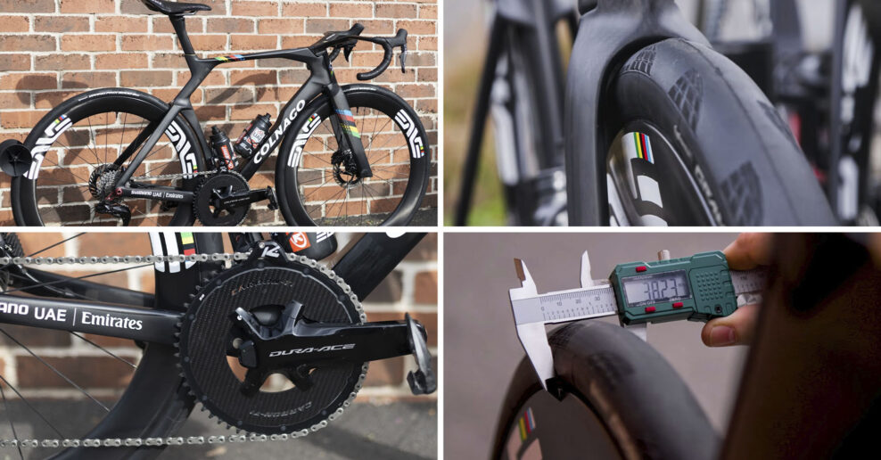 38 mm pl&aacute;&scaron;ť sa ledva vojde do vidlice. Toto je bicykel Tadeja Pogačara Colnago Y1Rs pre Par&iacute;ž-Roubaix 2026