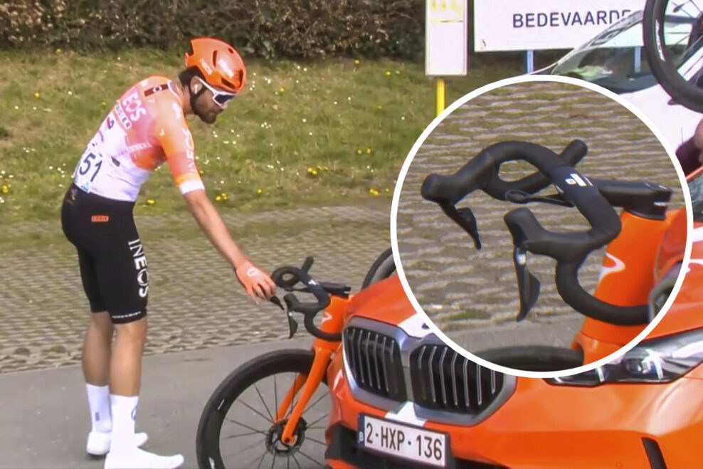  VIDEO | Najprv zlomil koleso, potom riadidl&aacute;. Filippo Ganna vyhral aj napriek dvom v&yacute;men&aacute;m bicykla