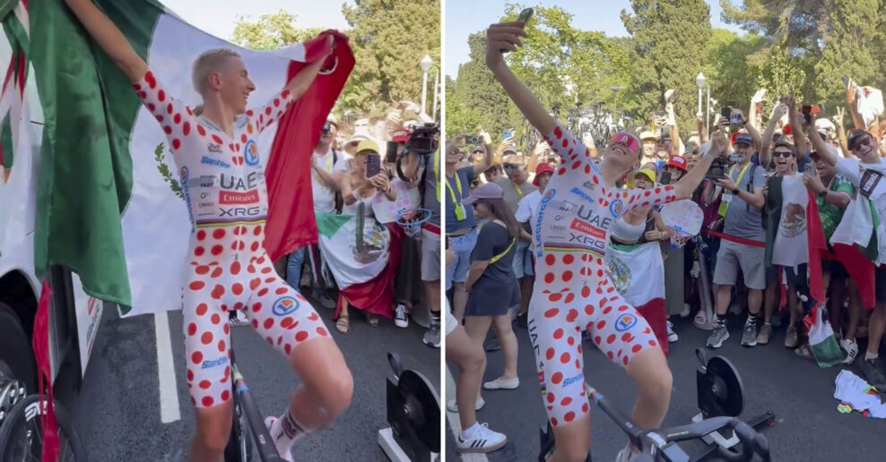 VIDEO | Tadej Pogačar oslávil s mexickými fanúšikmi víťazstvo Isaaca del Tora na Tour de France
